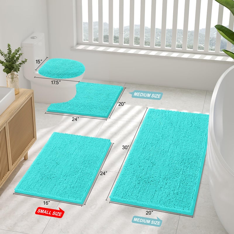 Smiry Luxury Chenille Bathroom Rugs 30x20, Extra Soft and Absorbent Shaggy Bath Mat, Machine Washable, Non-Slip Plush Carpet Runner for Tub, Shower, and Floor, Home Decor Accessories, Turquoise - Image 2